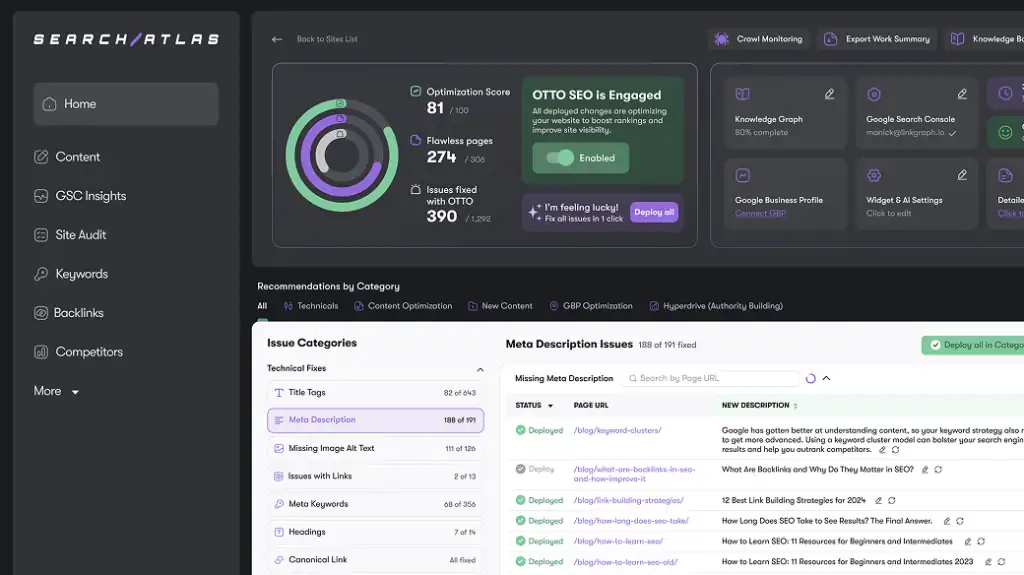 Search Atlas OTTO SEO Dashboard